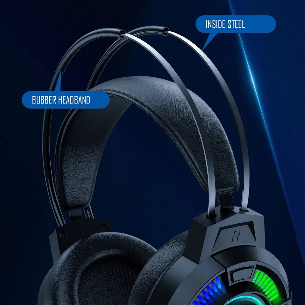 BATXELLENT H81 RGB Wired Headset Adjustable Gaming Headphone Noise Canceling Earphone with Mic for PC, Laptops, Mobile Phones - Black - 6