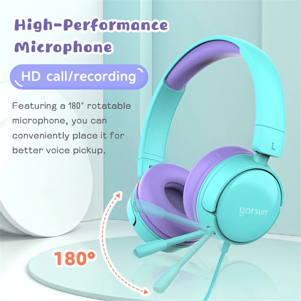 GORSUN A62 Children Wired Headset Adjustable Headphones Cute Ears Earphones with Mic for Listening Learning - Purple - 2