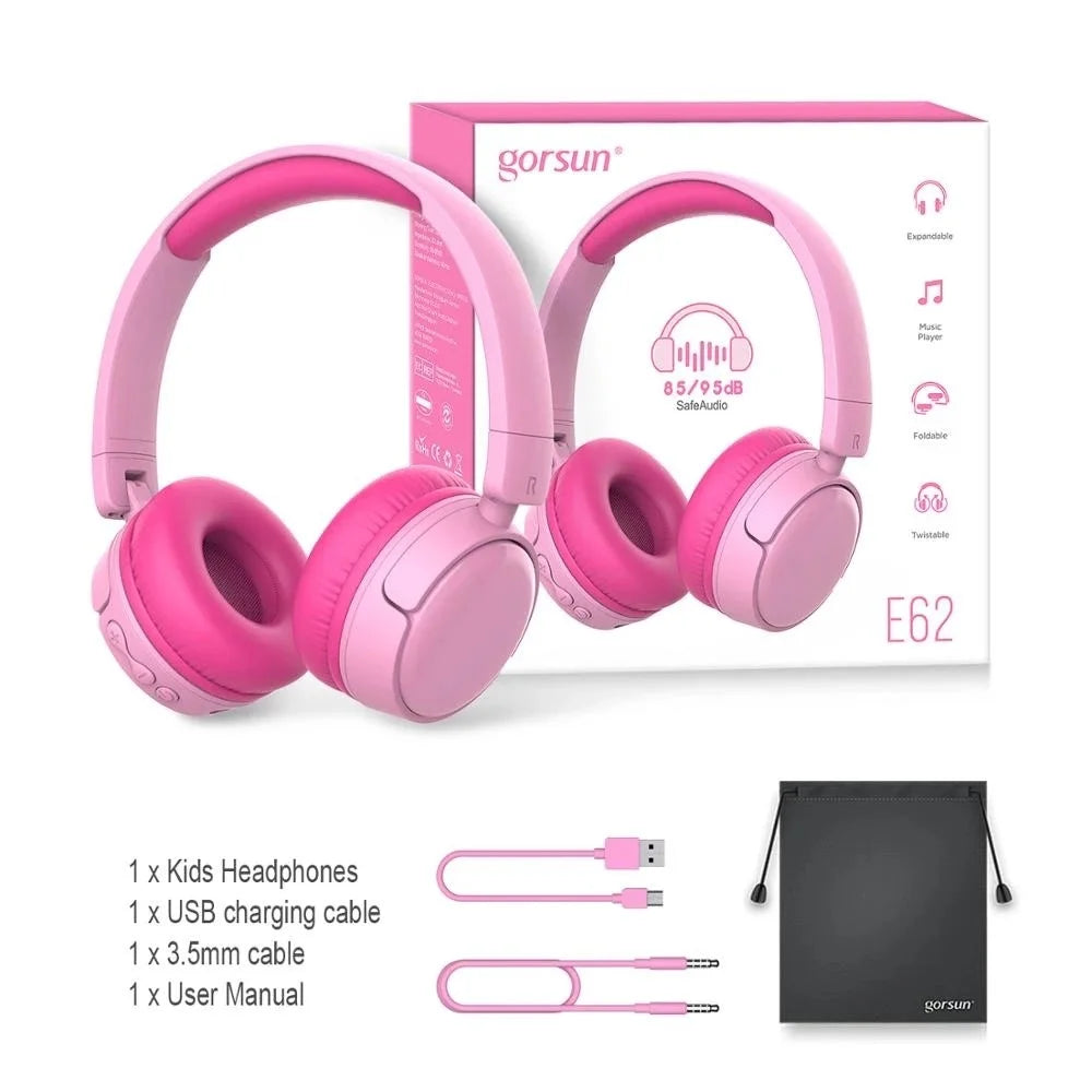 GORSUN GS-E62 Ear-Cover Children Bluetooth-compatible Headset Folding Headphones Wireless Earphones for Mobile Phone Tablet PC - Pink - 7