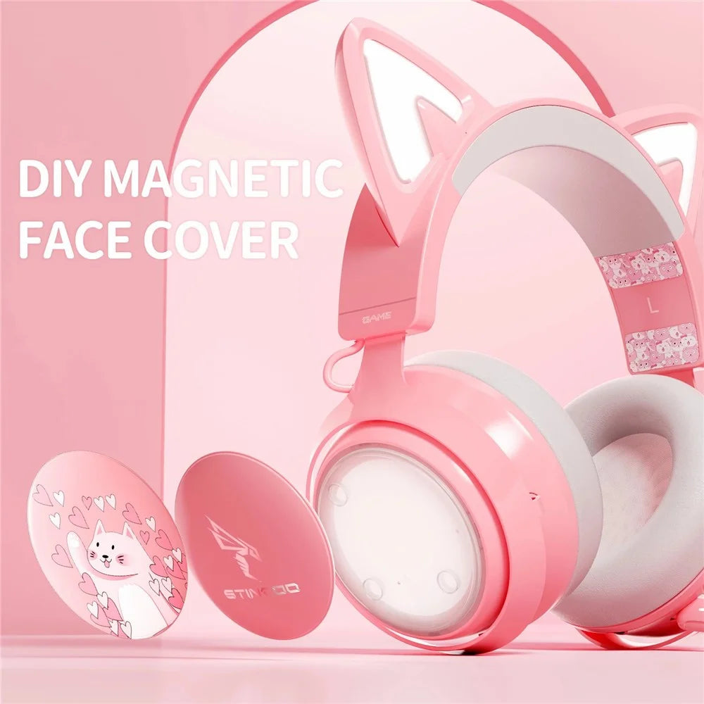 SOMIC GS510 Cat Ear Design USB+3.5mm Wired Over-Ear E-sports Headphone Music Gaming Headset with LED Light - Pink - 2