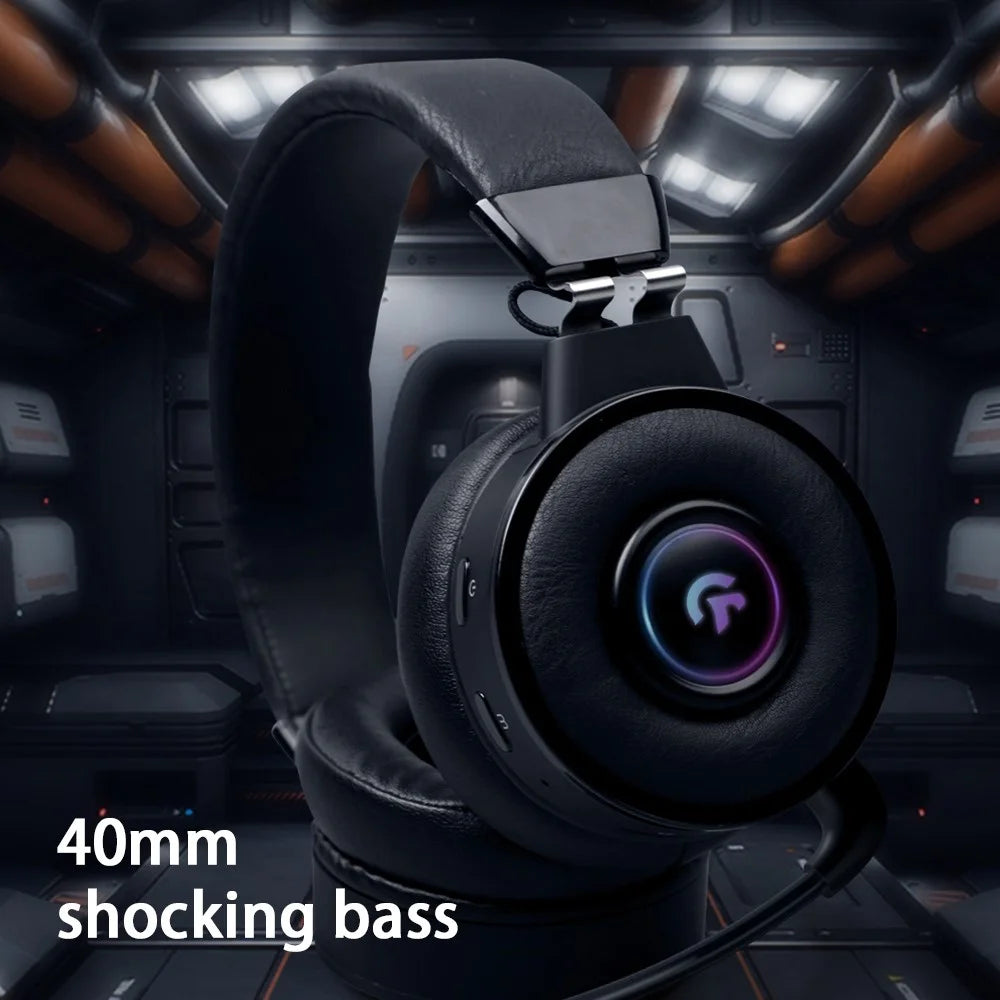 FINGERTIME Wireless Gaming Headset with RGB Light, Bluetooth-compatible Headset Retractable Over-Ear Headphone with Mic - 2