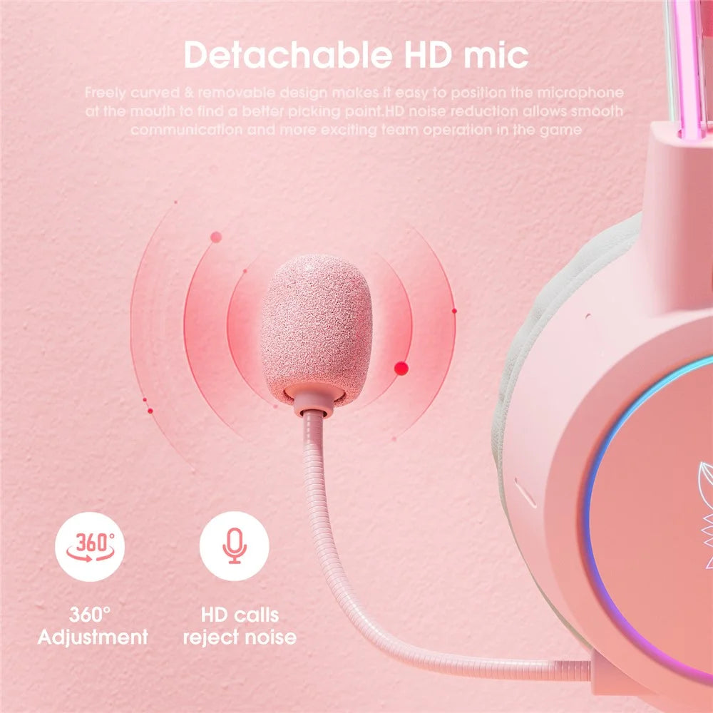 ONIKUMA X15 Pro Wired Gaming Headphones with RGB Light Antlers Design Stereo Surround Headset for Computer PC Gamer - Pink - 5