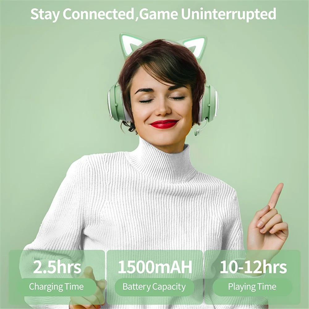 SOMIC GS510 Cat Ear Style Bluetooth-compatible Gaming Headset LED Light Wireless Headphone - Green - 4