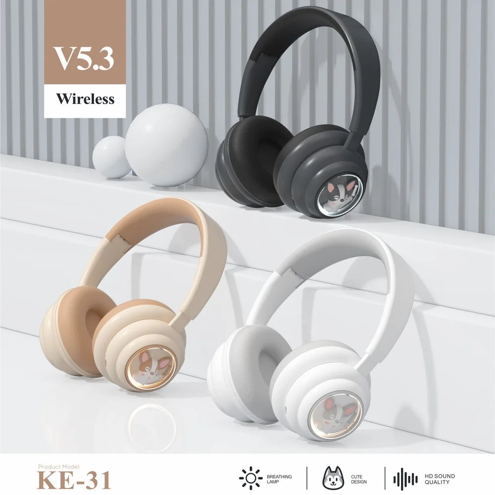 KE-31 Over-Ear Bluetooth-compatible Headphones with RGB Lights Wired / Wireless Headset - Black - 5
