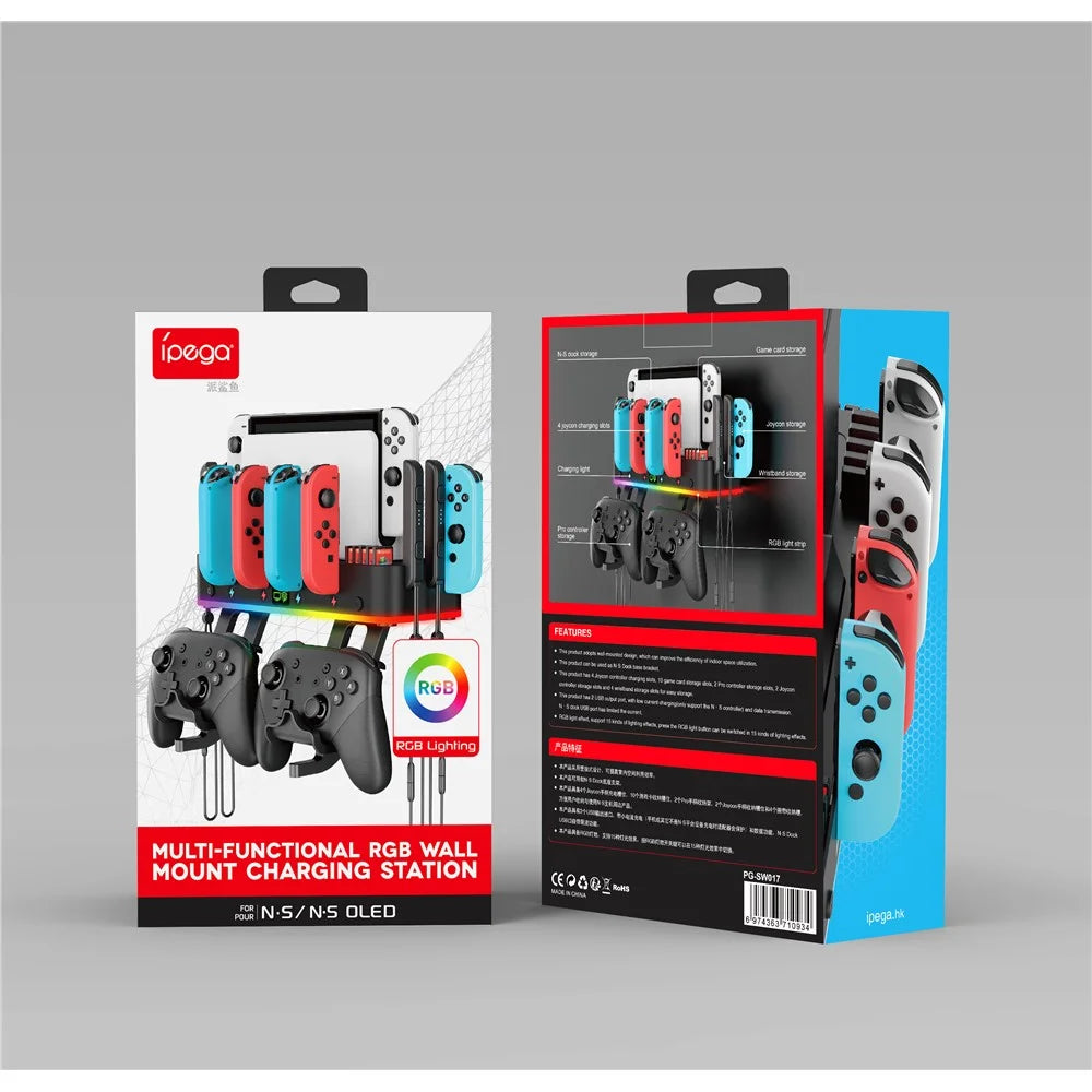 IPEGA PG-SW107 For Nintendo Switch / OLED Wall-mounted Bracket Multi-function RGB Charging Station - 7