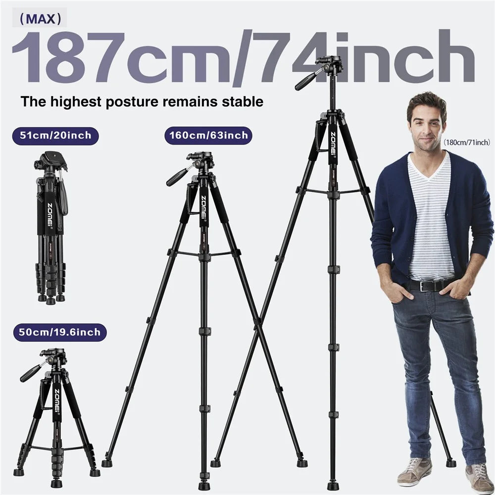ZOMEI Q188 Camera Tripod SLR Camera Stand Mobile Phone Live Broadcast Stand Projector Fill Light Stand - Black - 3