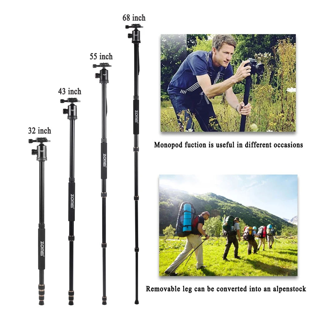 ZOMEI Z668 Photo Camera Tripod 4-Section Aluminum Alloy SLR Camera Floor Stand, Black - 5