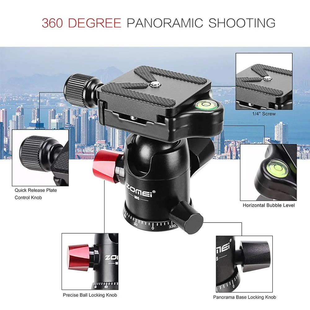 ZOMEI M6 Camera Tripod Mobile Phone Live Broadcast Bracket Aluminum Alloy 4-Section Tripod Stand - 2