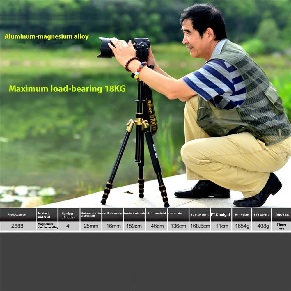 ZOMEI Z818 DSLR Camera Photography Tripod 4-Section Foldable Lightweight Alloy Stand - Gold - 2