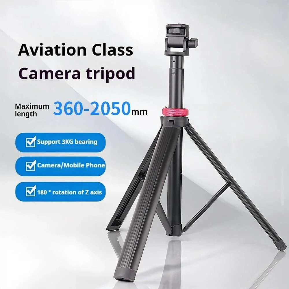 B060 7 Section Telescopic Camera Tripod 6.6ft Aluminum Alloy Portable Travel Stand with Phone Holder - Black - 2