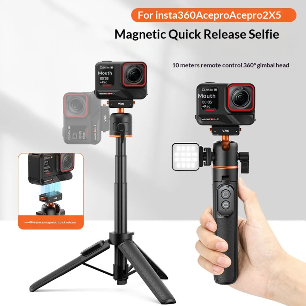 VRIG AC-50 Selfie Stick for Insta360 X5/Ace Pro 2/Ace Pro Magnetic Quick Release Tripod with Bluetooth-compatible Remote (without Fill Light) - A0214-AC-50 - 5