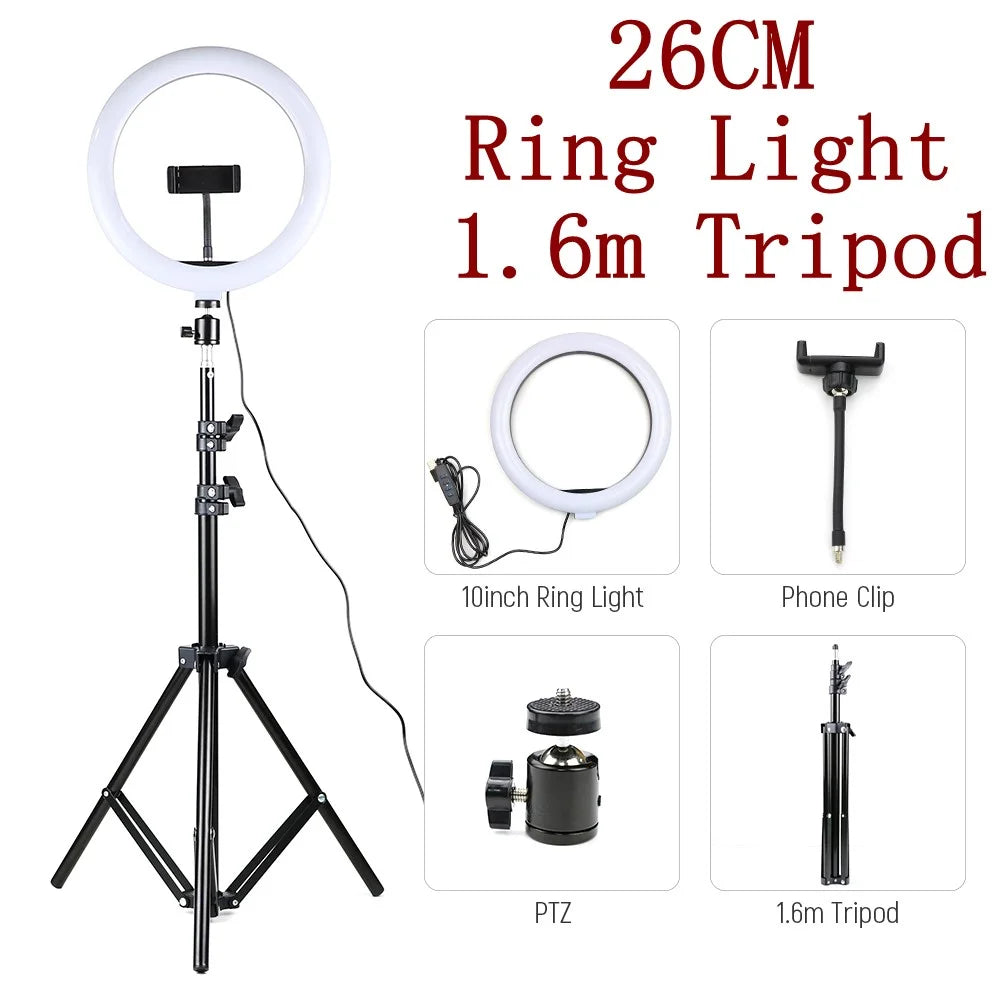 10inch USB Powered Ring Light with 160cm Telescopic Tripod Stand for Live Broadcast Video Shooting - 2