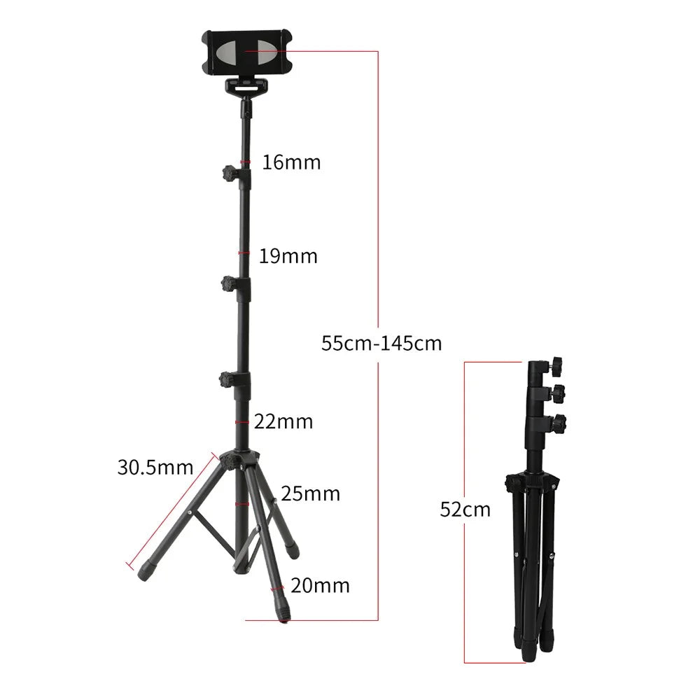 YX-LP018 Universal Mobile Phone Tablet Holder Floor Stand Metal 360° Rotating Retractable Tripod Bracket - 6