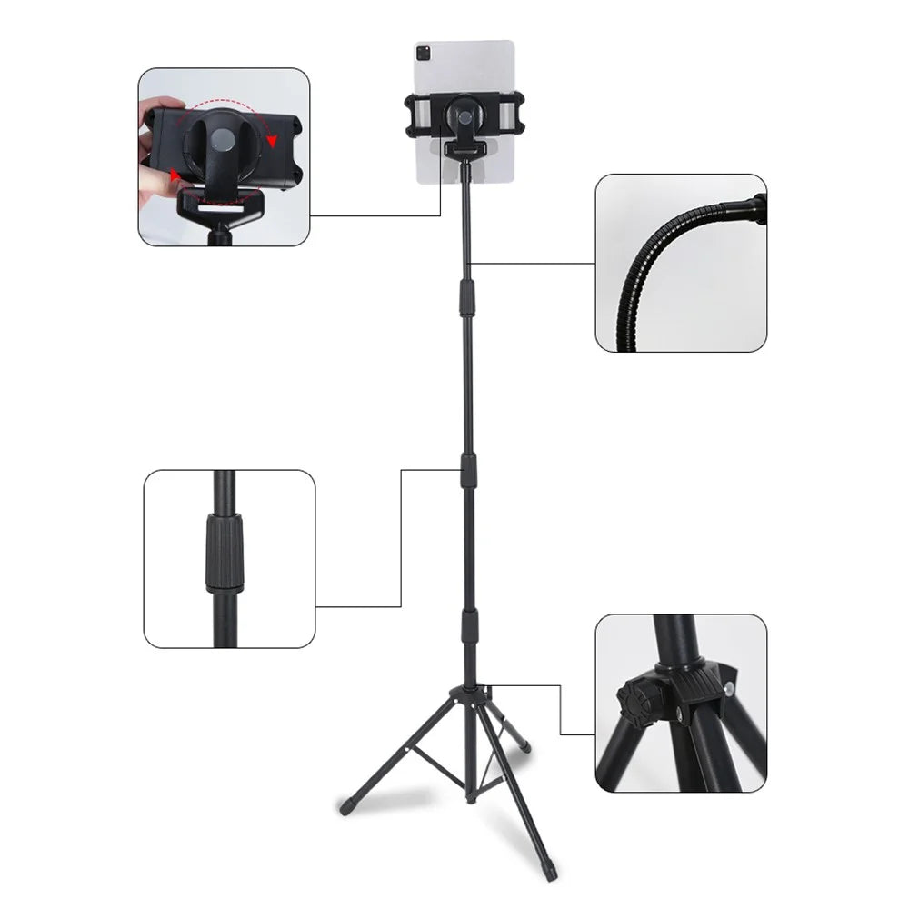 JY306V8 Tablet Tripod Stand for 4.7''-12.9'' Tablets and Phones Height Adjustable Stand Holder 360-degree Rotating Mount Stand - 7