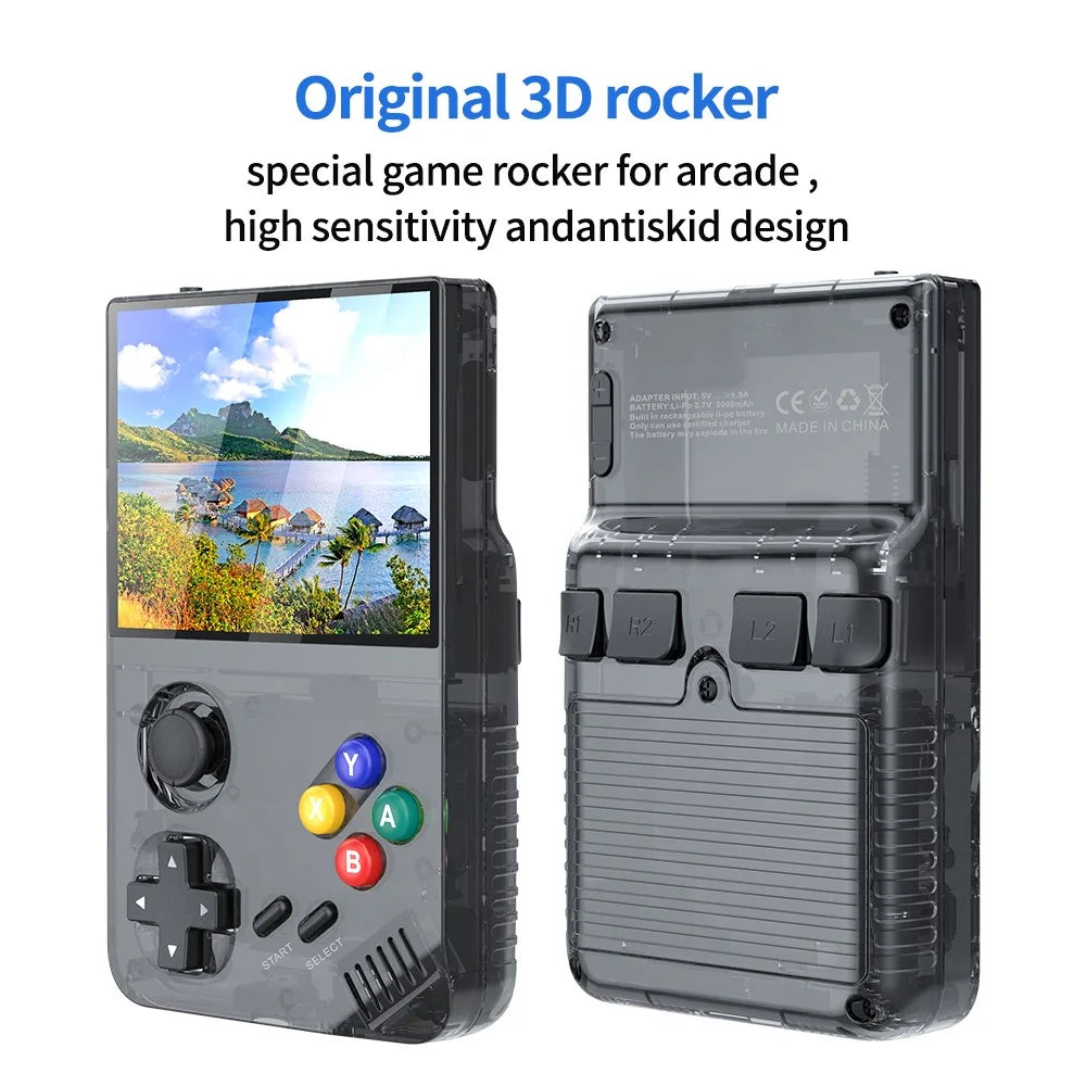 AMPOWN M19 3.5-inch IPS Screen Retro Handheld Game Console 3D Rocker Arcade Gamepad (English Version), with 64G TF Card - Black - 3