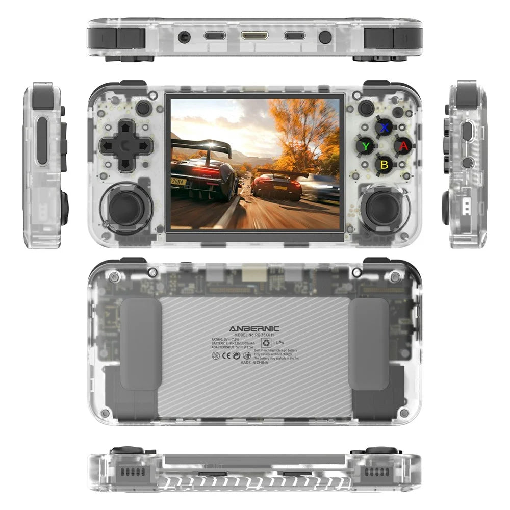 ANBERNIC RG35XXH Open Source Handheld Game Console Wireless Controller with 32G + 64G TF Card - Transparent White - 1