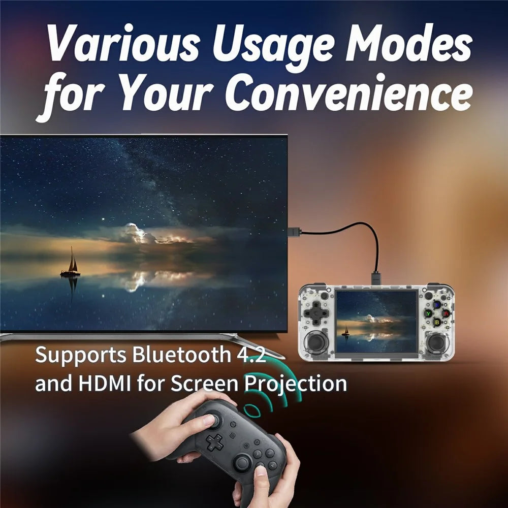 ANBERNIC RG35XXH Open Source Handheld Game Console Wireless Controller with 32G + 64G TF Card - Transparent White - 7