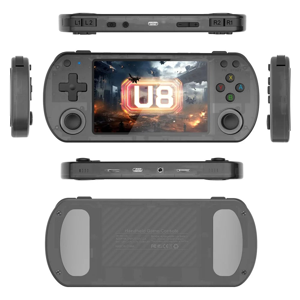 U8 Open Source Linux System 4.0 Inch IPS Screen Retro Handheld Game Console, 64GB Storage - Transparent Black - 2