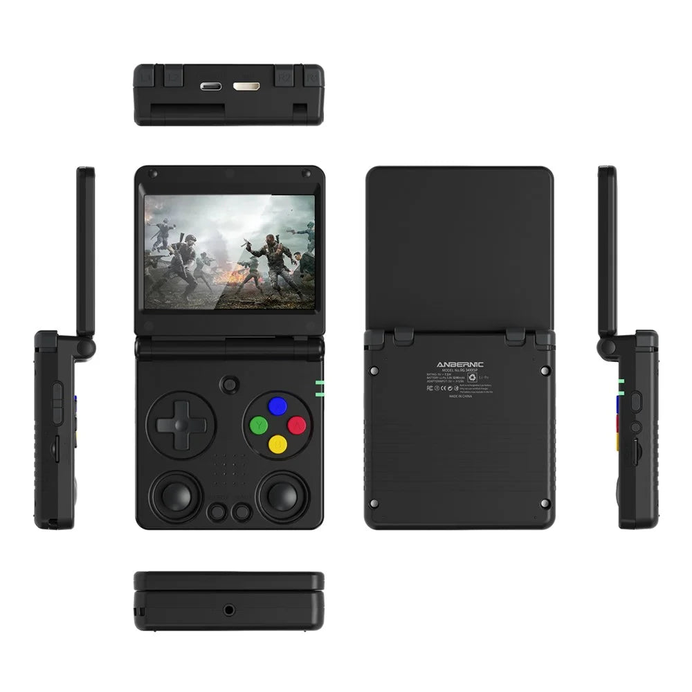 AMPOWN RG34XXSP 3.4 Inch IPS Screen Retro Handheld Game Console 64GB Foldable Wireless Gamepad, without TF Card - Black - 2