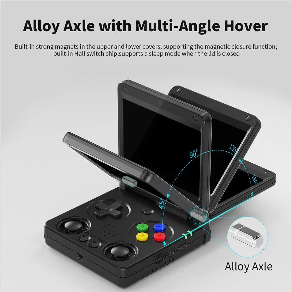 AMPOWN RG34XXSP 3.4 Inch IPS Screen Retro Handheld Game Console 64GB Foldable Wireless Gamepad, with 256G TF Card - Black - 3