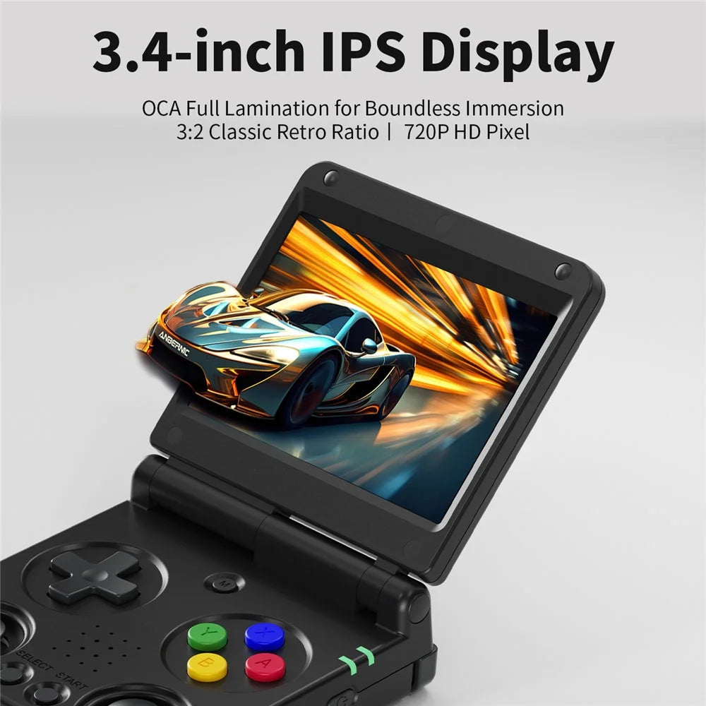 AMPOWN RG34XXSP 3.4 Inch IPS Screen Retro Handheld Game Console 64GB Foldable Wireless Gamepad, with 256G TF Card - Black - 5