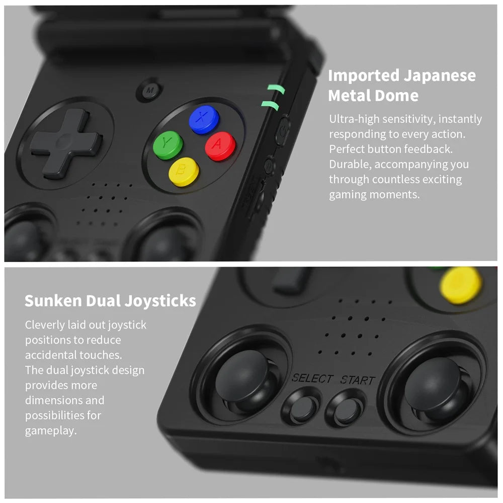 AMPOWN RG34XXSP 3.4 Inch IPS Screen Retro Handheld Game Console 64GB Foldable Wireless Gamepad, with 256G TF Card - Black - 6