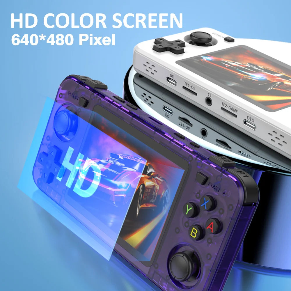 R36H Handheld Game Console 3.5 Inch IPS Screen Built in 128G Video Game Console, ARKOS System - Translucent Black - 2