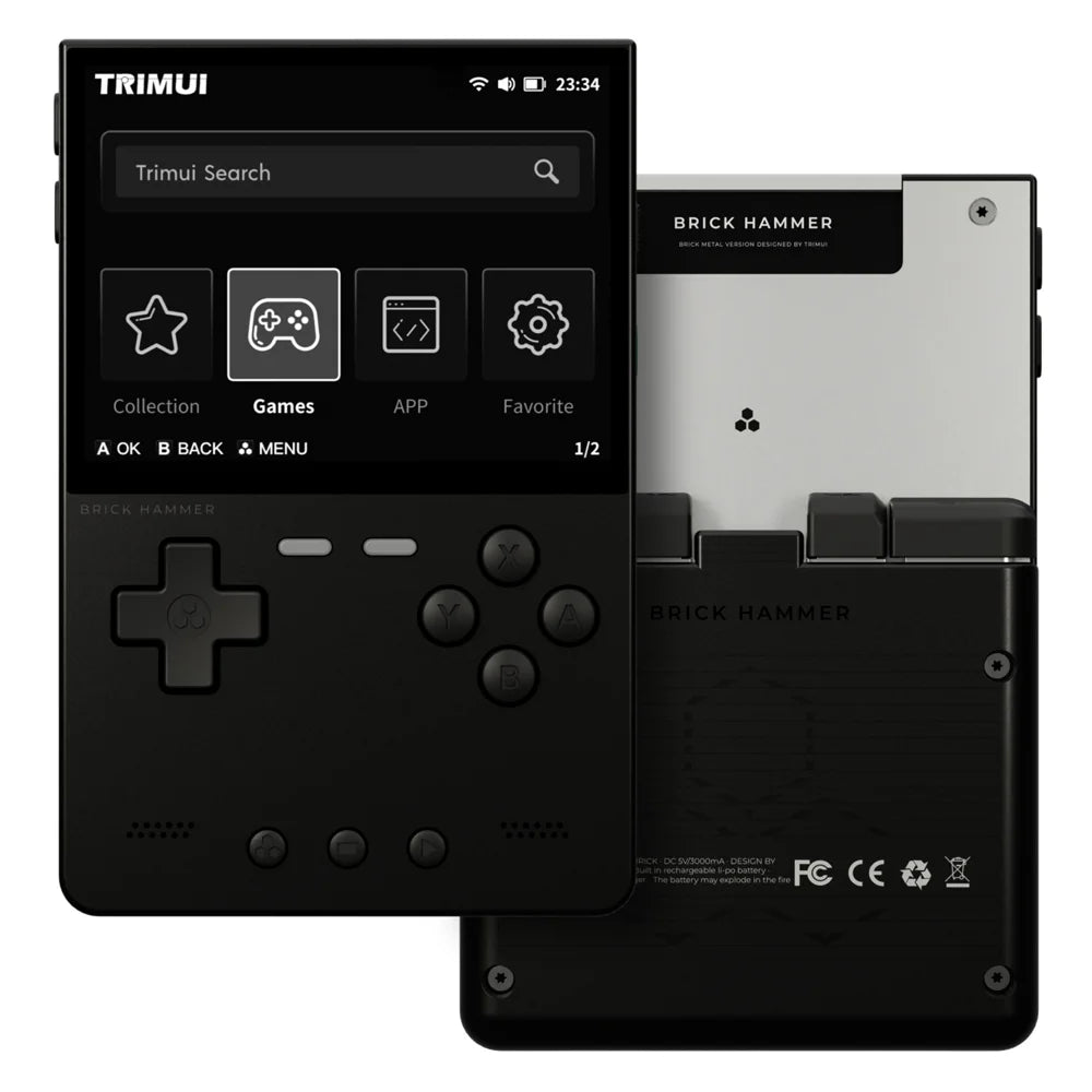 TRIMUI BRICK Hammer Handheld Video Game Console 3.2 Inch IPS Screen Retro Arcade Gamepad, with 256GB Card - Black - 1