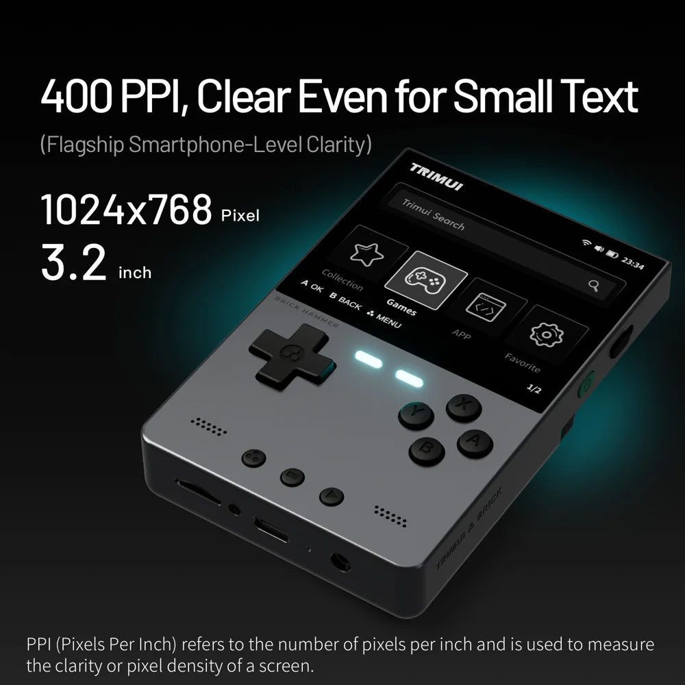 TRIMUI BRICK Hammer Handheld Video Game Console 3.2 Inch IPS Screen Retro Arcade Gamepad, without TF Card - Black - 3