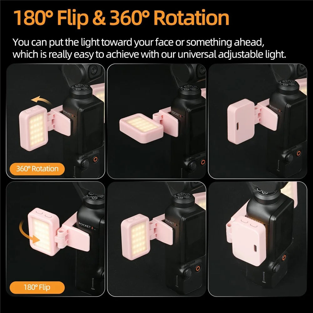 SUNNYLIFE OP3-L068 For DJI Osmo Pocket 3 Clip-on Dual Fill Light Three Color Temperature Dimmable Photography Lamp - Pink - 3