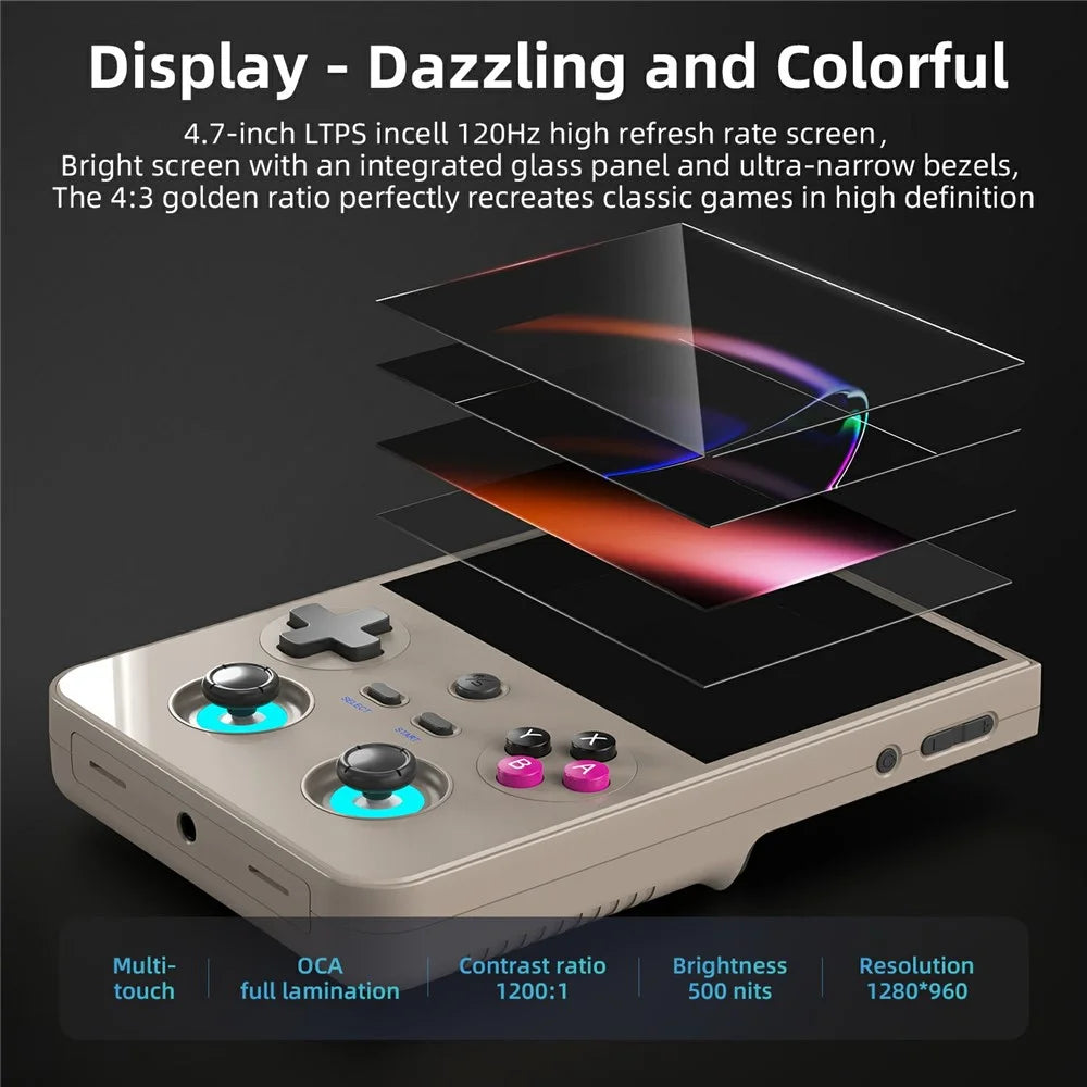 ANBERNIC RG 477V 8GB+128GB 4.7-Inch Handheld Game Console with 256G TF Card, 120Hz High-Refresh Display Portable Gaming Device - Grey - 4