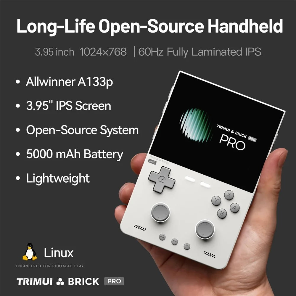TRIMUI Brick Pro Handheld Game Console without TF Card Dual Hall Joysticks 3.95 inch IPS Screen Linux Retro Gamepad - White - 5