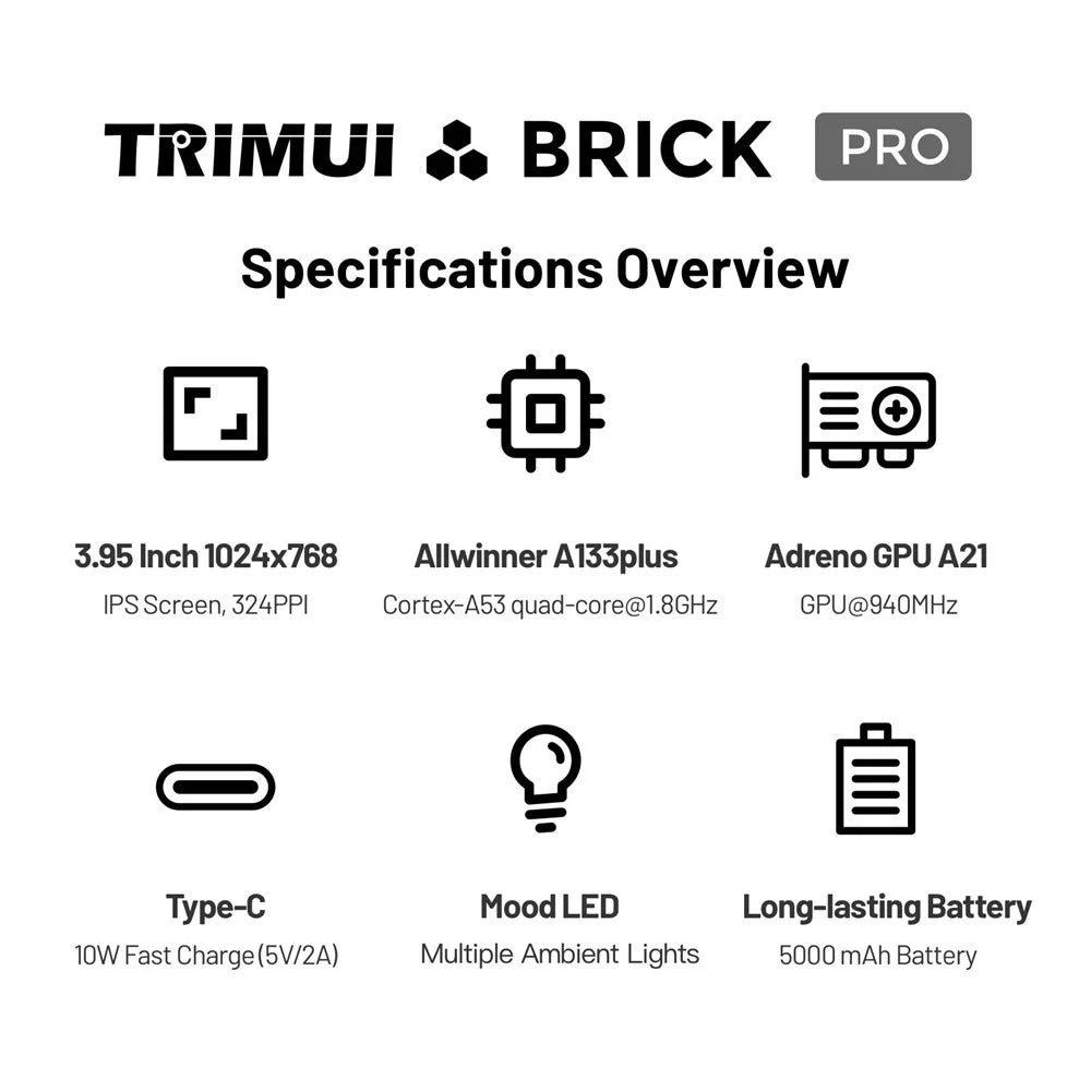 TRIMUI Brick Pro Handheld Game Console with 256GB TF Card Dual Hall Joysticks 3.95 inch IPS Screen Linux Retro Gamepad - White - 6