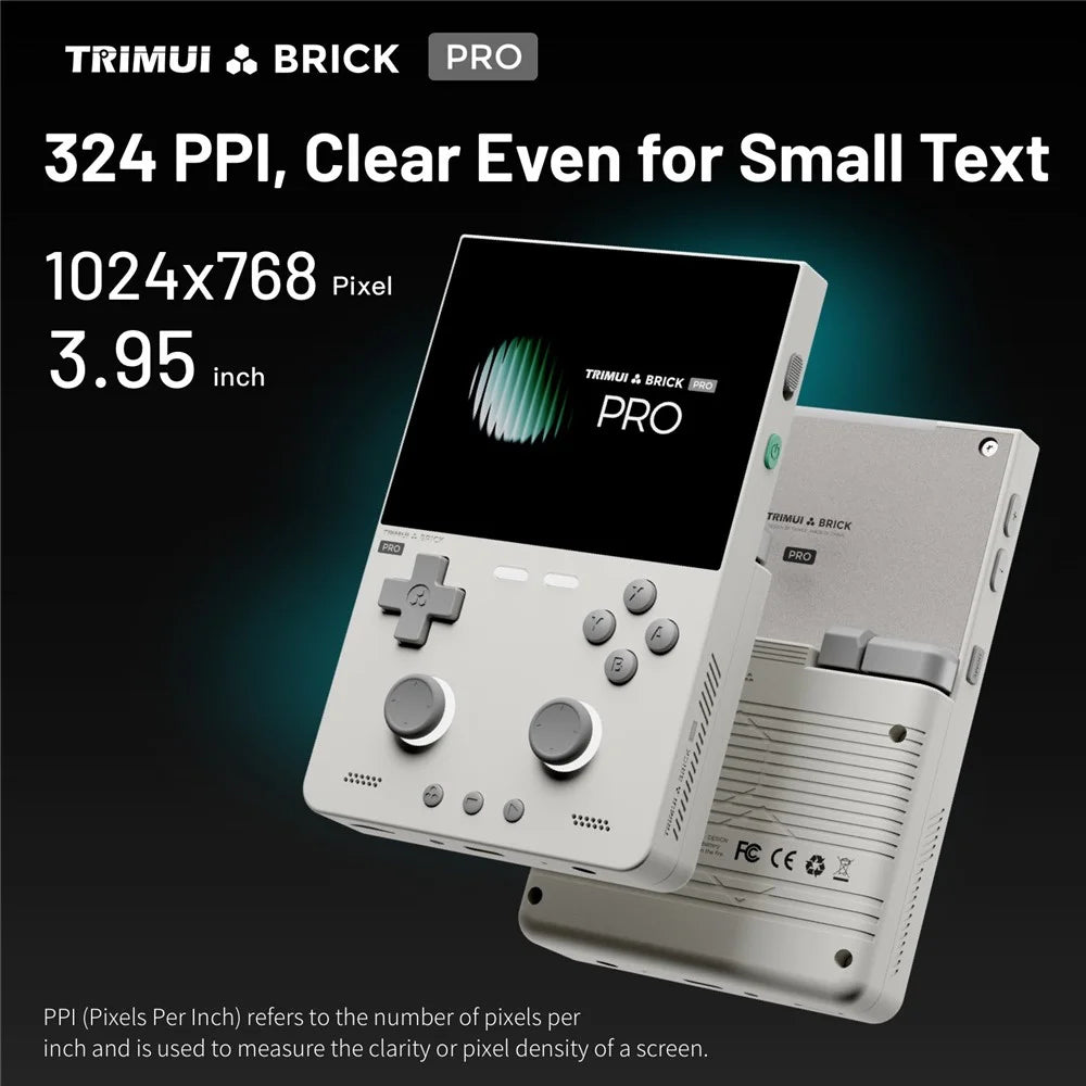 TRIMUI Brick Pro Handheld Game Console with 256GB TF Card Dual Hall Joysticks 3.95 inch IPS Screen Linux Retro Gamepad - White - 7