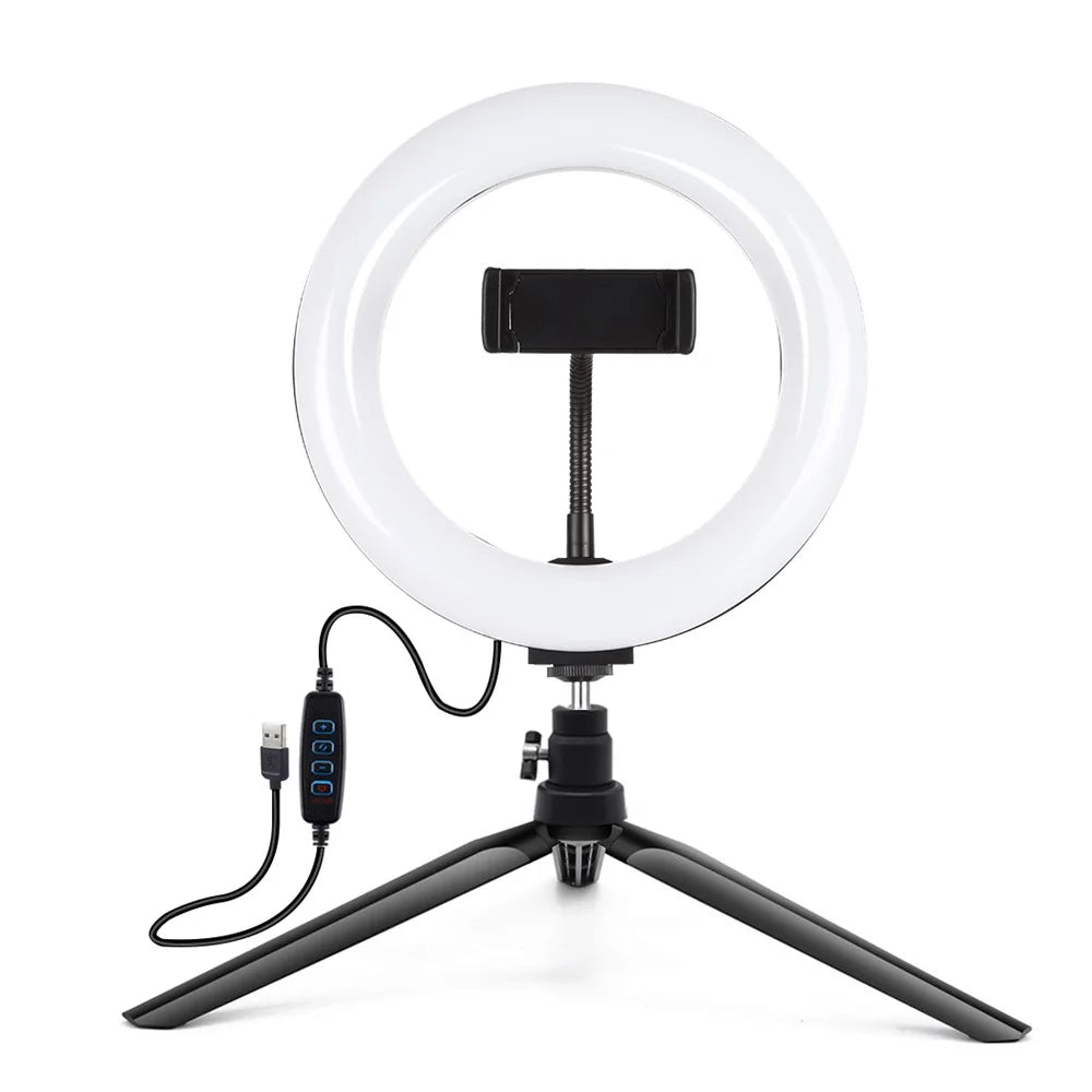 PULUZ PKT3073B 7.9-inch 20cm Ring Light + Desktop Tripod Mount USB 3 Modes Dimmable Dual Color Temperature Vlogging Selfie Photography LED Ring Lights with Phone Clamp - 2
