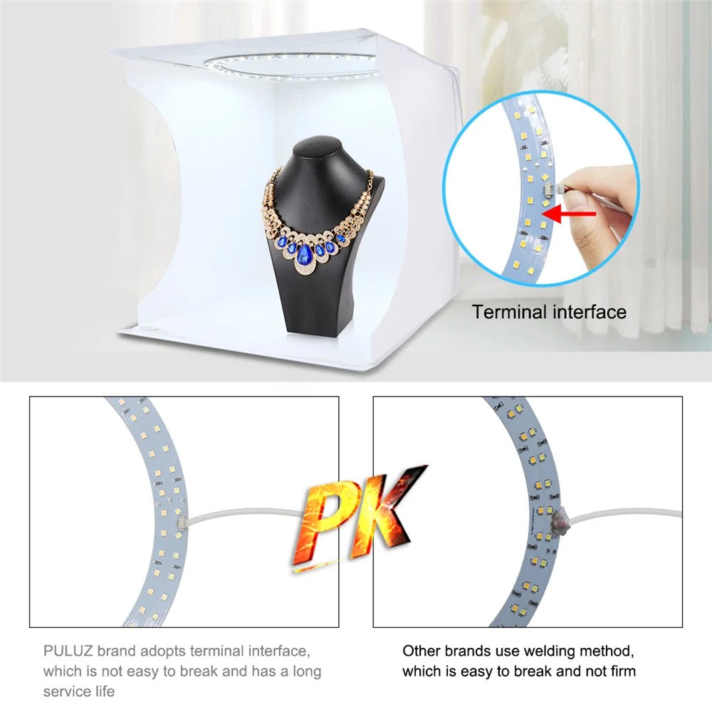 PULUZ PU5030 Portable 3 Color Temperature LED Ring Light Box Mini Foldable Photo Studio Photography Light Soft Box with 6 Color Backdrops - 7