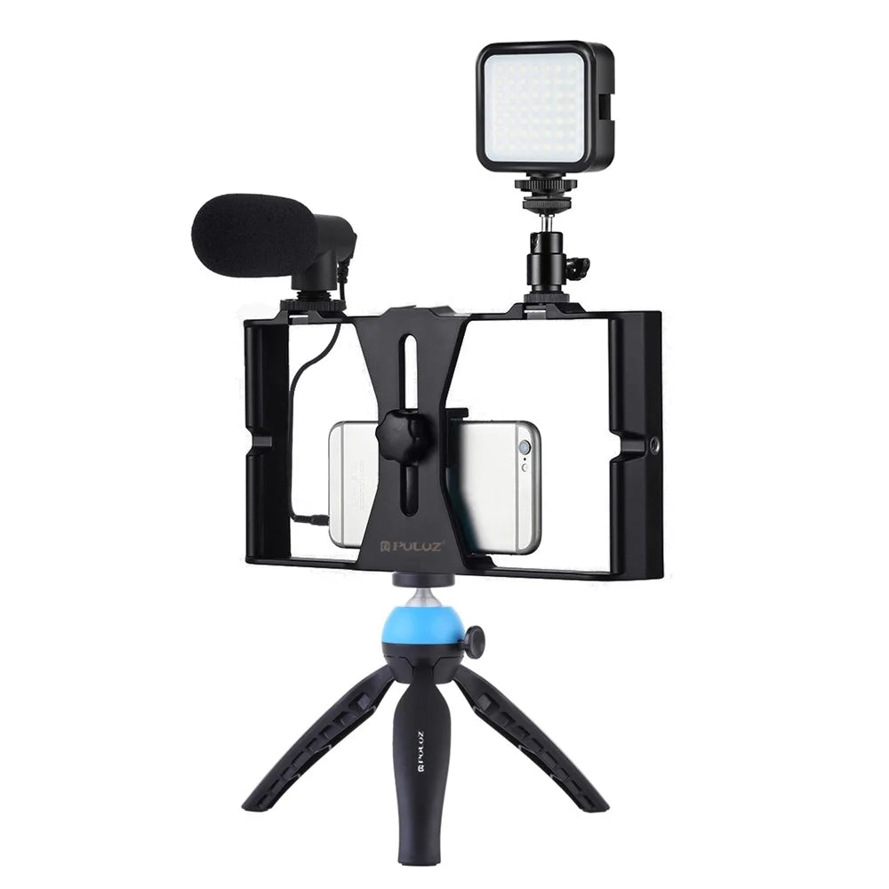 PULUZ PKT3095 Smartphone Vlog Live Streaming Video Rig Kit with Microphone + Tripod + Fill Light - Blue - 1