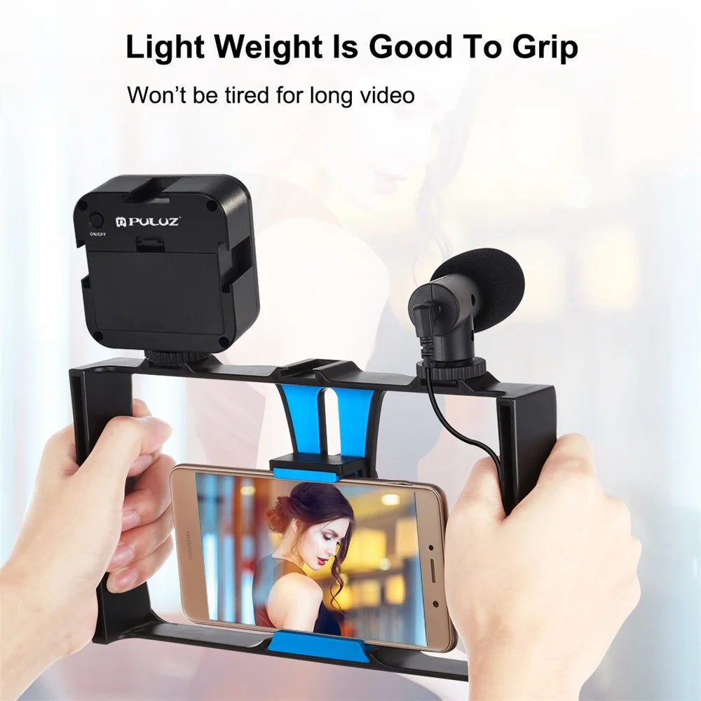 PULUZ PKT3095 Smartphone Vlog Live Streaming Video Rig Kit with Microphone + Tripod + Fill Light - Blue - 4