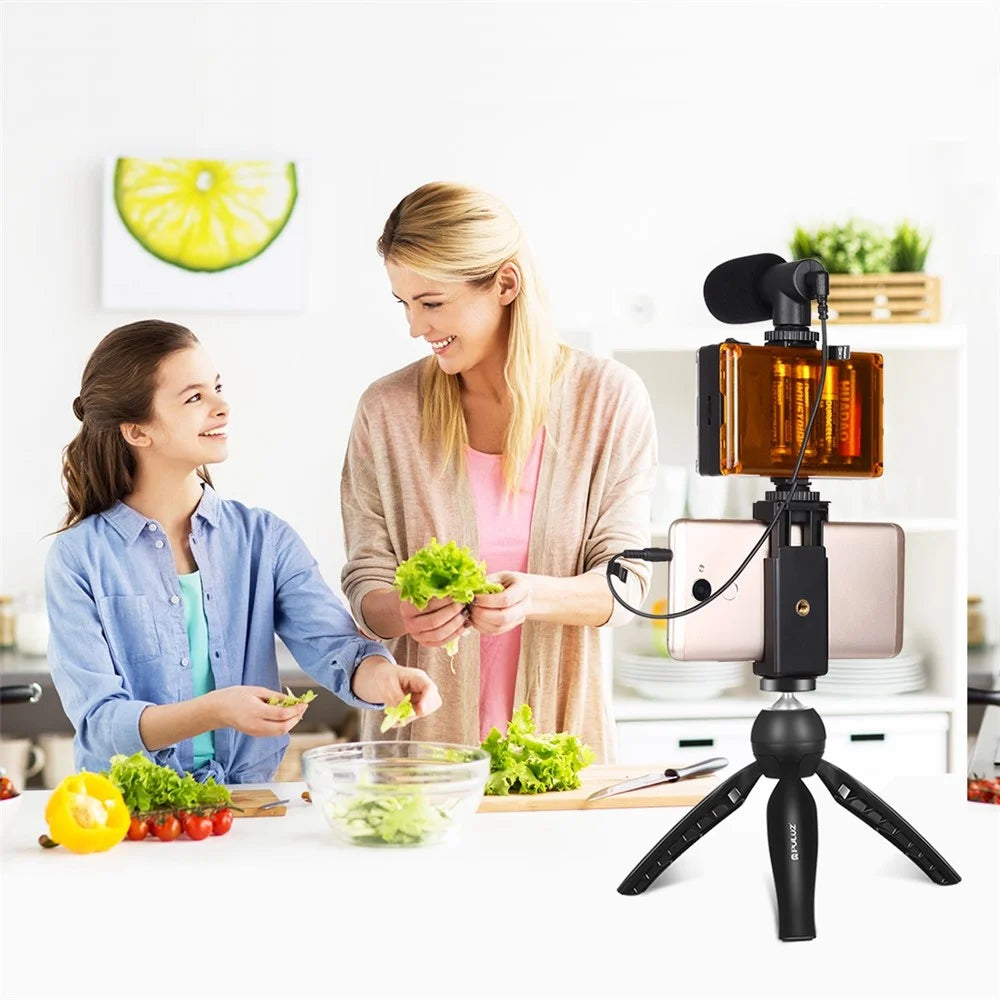PULUZ PKT3132B Phone Holder Tripod Video Recording Stand Kit with Fill Light Microphone - 4