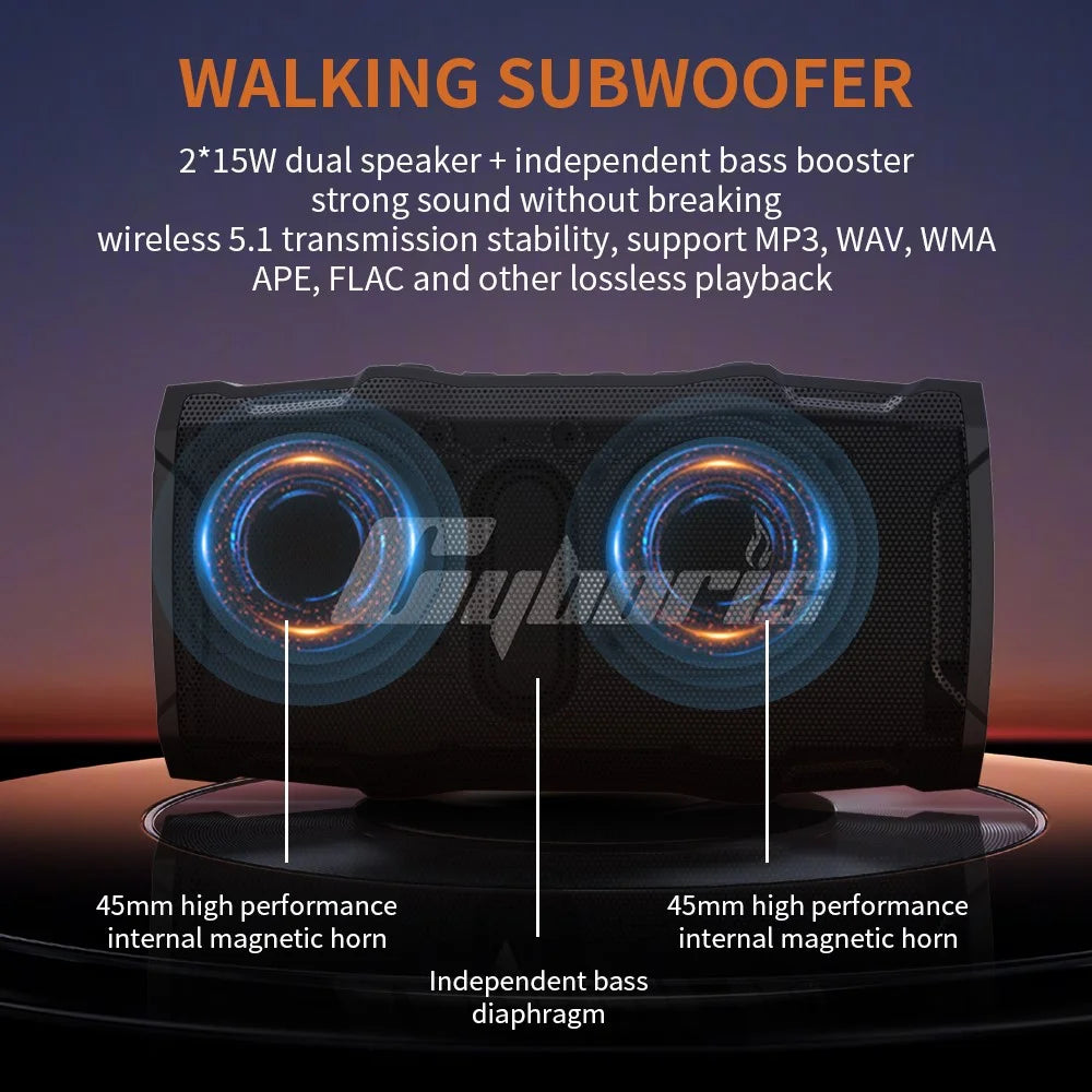 CYBORIS X8 Bluetooth-compatible Golf Cart Speaker Waterproof Sound Subwoofer with Lighting and Stand Function - Built-In Magnet - 7