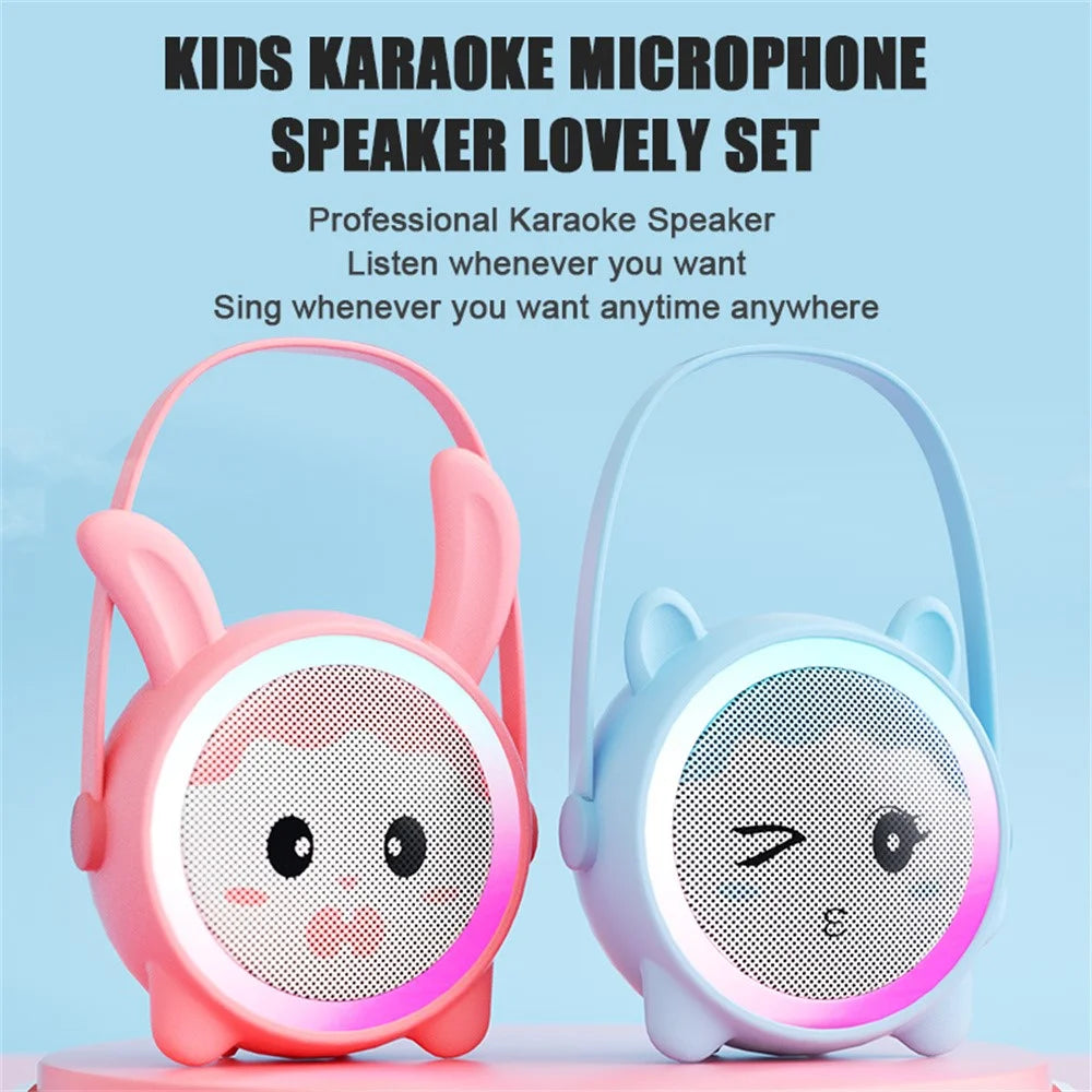 K12 Wireless Microphone Speaker Karaoke Set for Kids Cartoon Cute Design BT Audio System for Home - Pink Cat - 2