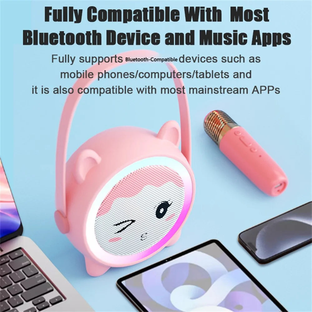 K12 Wireless Microphone Speaker Karaoke Set for Kids Cartoon Cute Design BT Audio System for Home - Pink Cat - 7