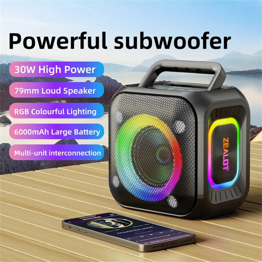 ZEALOT-PT01 Portable 30W Bluetooth-Compatible Speaker Enhanced Bass Waterproof Wireless Loudspeaker - Black - 3