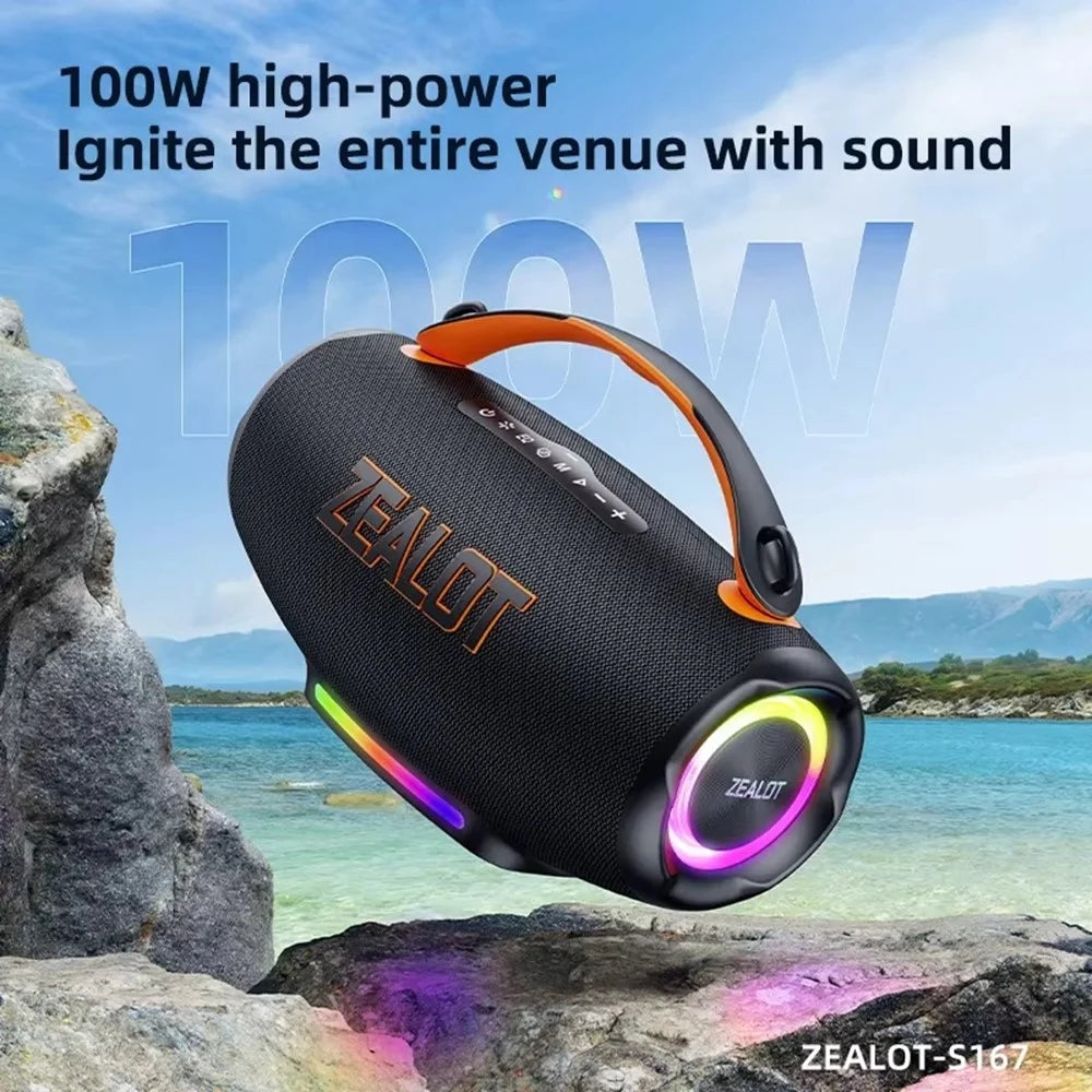 ZEALOT S167 100W Portable Bluetooth-Compatible Speaker IPX5 Waterproof Outdoor Wireless Subwoofer with Colorful RGB Lights - Black - 3
