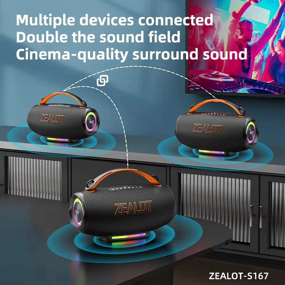 ZEALOT S167 100W Portable Bluetooth-Compatible Speaker IPX5 Waterproof Outdoor Wireless Subwoofer with Colorful RGB Lights - Black - 6