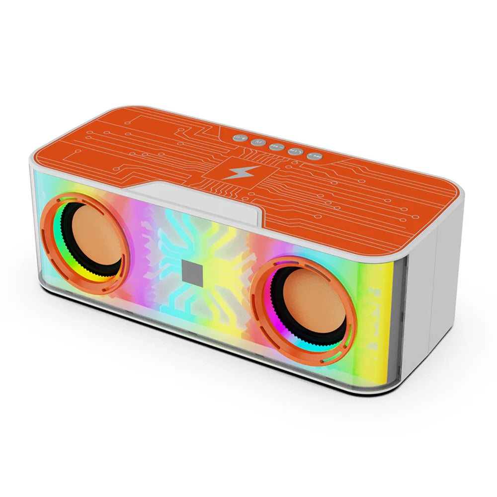 A9 Transparent Mecha Desktop Bluetooth-compatible Speaker Heavy Bass Soundbar Wireless Charger with Colorful Lights - Orange - 1