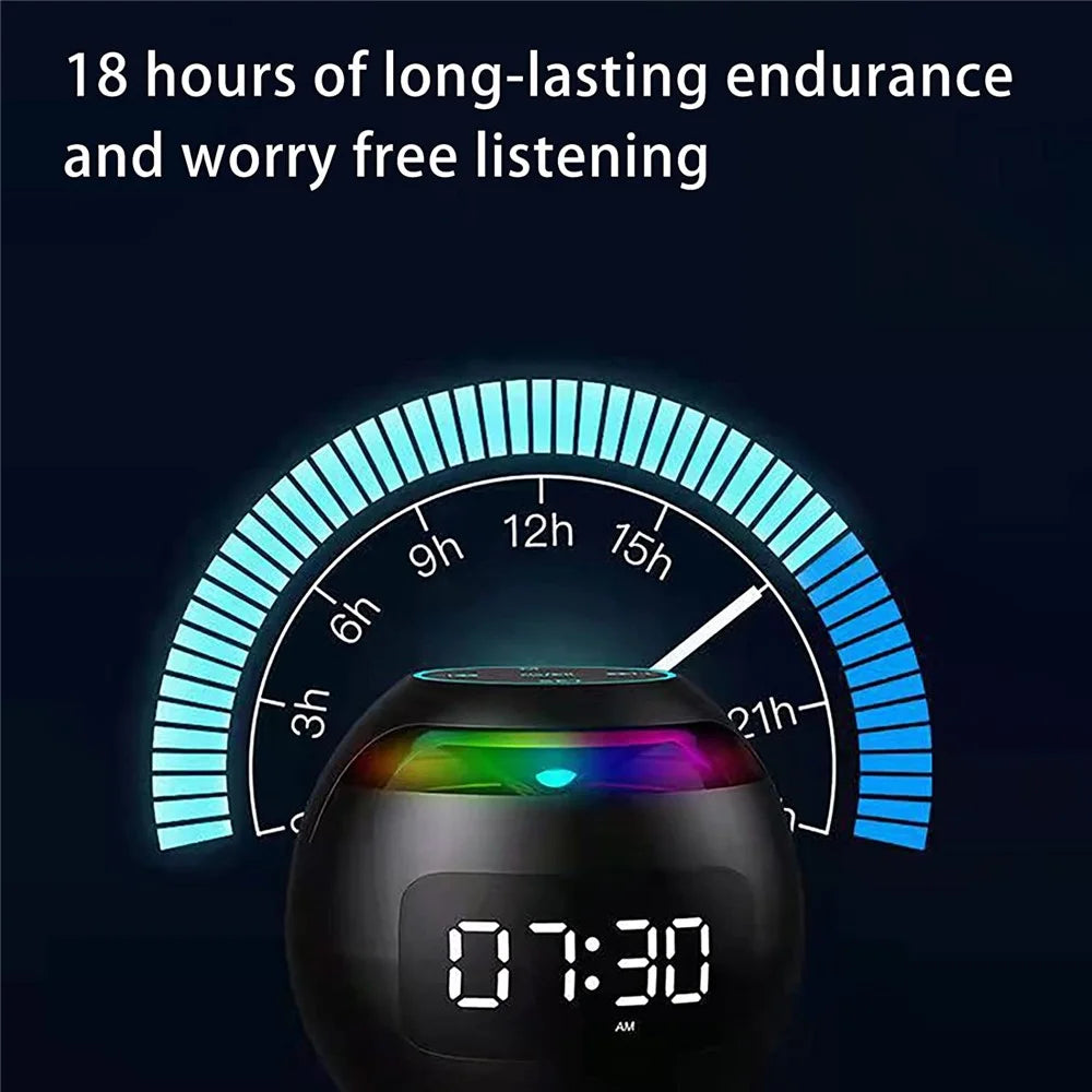 G-90Q Portable Wireless Bluetooth-compatible Speaker Ball Shape Alarm Clock FM Radio Smart Subwoofer (English / Sensing Version) - Black - 4