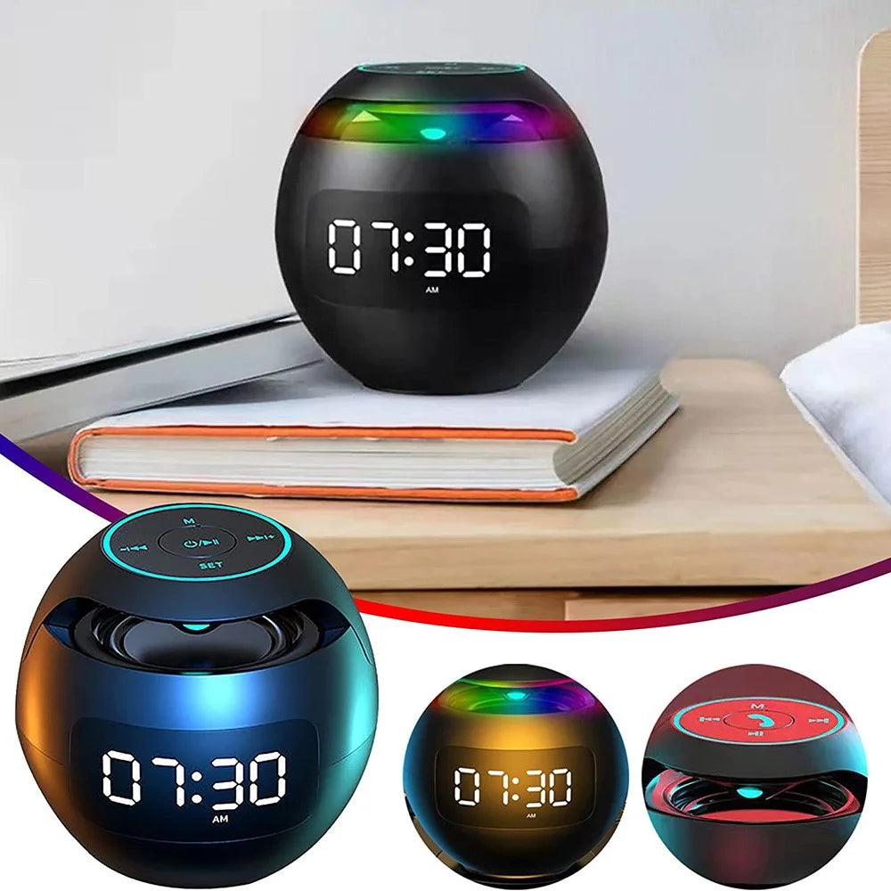 G-90Q Portable Wireless Bluetooth-compatible Speaker Ball Shape Alarm Clock FM Radio Smart Subwoofer (English / Sensing Version) - Black - 6