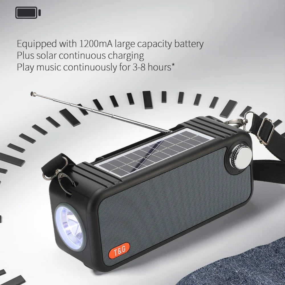 T&G TG637 Solar Rechargeable Bluetooth-compatible Speaker Outdoor FM Radio TF Card Stereo Subwoofer with LED Flashlight - Black - 4