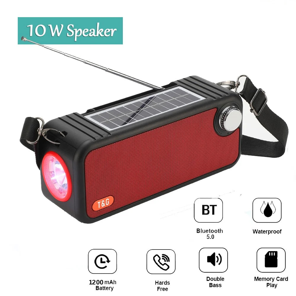 T&G TG637 Solar Rechargeable Bluetooth-compatible Speaker Outdoor FM Radio TF Card Stereo Subwoofer with LED Flashlight - Black - 6